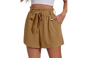 Atxnn Short Femme D'été Décontracté Taille Haute Shorts Ourlet à Volants Mode Taille Élastique Chic Shorts avec Poches Confortable Ample