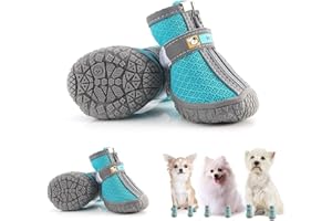 HAVENFLY 4 Piezas Botas de Perro Protector de Pata,Zapatos para Perros Transpirables para Pequeños Perros Medianos con Correas Reflectantes,Botas de Senderismo Antideslizante Cachorro