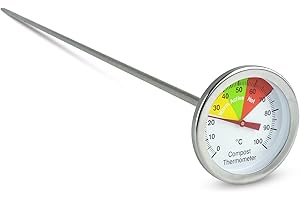 ETI Compost Thermometer - Stainless Steel Probe - Colour Coded Temperature Guide - 50mm Dial and 500mm Stem - Home Gardening Tool