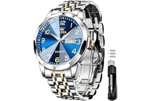 OLEVS Watches for Men Stainless Steel Analog Quartz Waterproof Luminous Luxury Dress Date Diamond Business Casual Mens Wrist Watch（Gold/Blue/Black/White Dial）