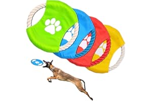 ESYFOR Frisbee pour Cani, 4 Pièces Frisbees pour Chien Coton Naturel de Couleur Vive Jouet Chien Frisbee pour Terre et l'eau,l'entraînement des Chiens,Lancer,Attraper et Jouer