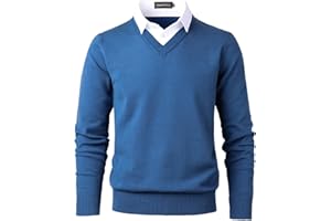Harbrosrce Pull en Maille Fine Homme V Neck Chandail Classique avec Col de Chemise Automne Hiver Tricot Basique Pullover Uni Sweaters