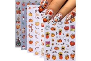 MISSJELLY Nagelsticker Selbstklebend Herbst, 3D Herbst Nagelaufkleber Selbstklebend Gold Nail Art Sticker Kürbis Erntedankfest NagelDesign DIY Maniküre Dekoration für Frauen und Mädchen(6Blatt)