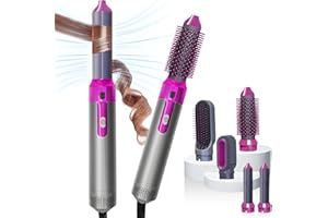 KKM STYLER New Updated 5 in 1 Hair Styler, Hot Air Brush, Hair Dryer Brush, Hair Curler, Air Styler, Hair Dryer Set - Perfect for Volumizing, Straightening, and Curling at Home (Grey & Purple)