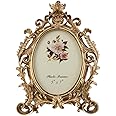 Retro Photo Frame Vintage Golden Flower Picture Frame Oval Antique Photo Frames Table Top Photo Display Decor 7 in for Home Office Diy Frame