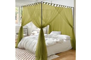 Mengersi Simple 4 Corners Post Curtain Bed Canopy Bed Frame Canopies Net,Bedroom Decoration Accessories(Queen,Sage Green)