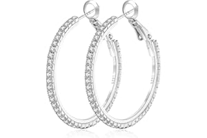 Morotole 14K Gold Rhinestone Earrings - Fashion Thin Large Hypoallergenic Hoop for Women Girls - Jewellery Gifts 20/30/40/50/60/70 mm