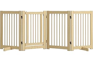 PawHut Barriera per cani in 4 pezzi, 204 x 75 cm Cancelletto di sicurezza pieghevole con porta, cancelletto per cani autoportante con 2 gambe di sostegno, cancelletto per scale in legno per corridoio,