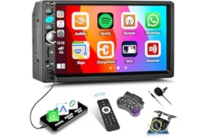 Double Din Car Radio with Apple CarPlay Android Auto CAMECHO 7 inch Touchscreen 2 Din Car Stereo with Bluetooth Mirror Link/SWC/FM USB TF AUX + Reverse Camera