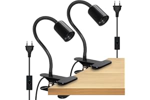 WRPACTTG Lampe Pince E27, 2PCS Lampe de Chevet à Pince,Douille E27 Pince avec Interrupteur et Câble De 220cm,Spot à Pince avec Clip Métal,Lampe Clip à Col de Cygne Prolongé de 35cm,Lampe de Lecture pour Lit