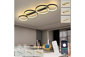 KUKAK Plafonnier LED,Moderne Lampe de plafond 60W 3000K-6000K,4 anneaux ronde design Chambre Eclairage,Lampe Lustre avec Telecommande APP Dimmable,Luminaire interieur deco pour salon bureau cuisine couloir