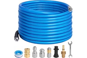 GEKUFA 10M Pressure Washer Drain Jetter Compatible with Karcher K2-K7 Series and Bosch Pressure Washers 5800 PSI Sewer Jetting Hose Cleaning Kit with Jet Nozzle & Rotating Jet Nozzle