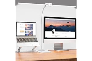 EppieBasic 24W Desk Lamp for Home Office with Base, Led Double Head Desk Lamp with Adjustable Gooseneck, Dimmable Eye-Caring Architect Light for Monitor Work, Study White