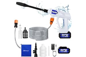 HUINI Hidrolimpiadora a Batería,21V Hidrolimpiadora de Alta Presión Portátil con 45bares/653PSI,Pistola de Agua Alta presión con batería 3000mAh, Manguera de 5m, para Lavar Coches, regar Flores, Limpiar