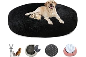 LRHRHR Panier pour Chien Dehoussable, Coussin Chien Anti Stress Lit Moelleux Apaisant Chat Lavable, Coussin Donut pour Chats et Chiens- Black||Ø120cm/47in