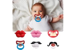 AUSTUFF 6PCS Funny Pacifier Infant Pacifier Cute Kissable Lips and Gentleman Mustache Teeth Pacifier Soft Silicone Cute Pacifier Design with Kiss Lip for Babies and Toddlers Shower Goods