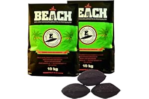 BlackSellig Beach Premium Kokos Grillbriketts – Cocos Holzkohle für Dutch Oven, BBQ & Smoker – Hochwertige Grillkohle & Holzkohlebriketts – Lange Brenndauer & Hohe Hitze (20kg)
