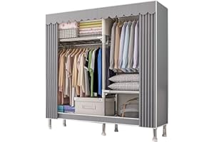 Dictstarst Armadio In Stoffa, Armadio Richiudibile Cabina Salvaspazio Guardaroba Non Tessuto Appendiabiti In Tessuto 106x46x173cm (Grigio)