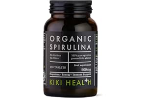 KIKI Health Organic Spirulina Tablets | Premium Pills & High Detox Supplement | Iron Rich Vegan Protein, Chlorophyll | Non-GMO | Immune Health, Energy, Focus & Fitness | 100% Spirulina, 200 Capsules