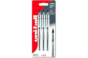 uni-ball UB-200 Vision Elite Rollerball Pens. Premium Medium 0.8mm Ballpoint Tip for Super Smooth Handwriting, Drawing, Art, and Colouring. Fade and Water Resistant Liquid Uni Super Ink. 3 Pack Black