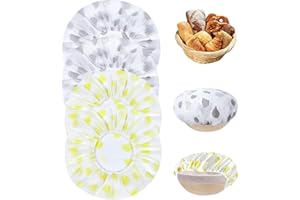 Nadisean 4Pcs Bowl Covers for Bread Proofing, Plastic Bread Proofing Cover, Reusable Elastic Bowl Covers, Adjustable Dough Bowl Cover for Sourdough, Bread Baking, Rising Dough（Grey, Yellow）
