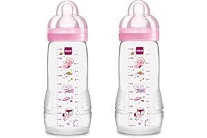 MAM Biberon Easy Active Baby Bottle 330 ml (Set da 2), Kit da 2 biberon MAM per bambini attivi ergonomici e pratici, Accessori neonato 4+ mesi allattamento con tettarella misura 3, Rosa assortito