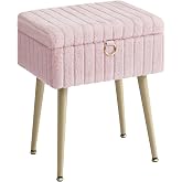 SONGMICS Vanity Stool, Makeup Bench with Space, Padded | GLAMOR LOM505SZ02 Footrest Metal Legs Adjustable Feet for Living Roo