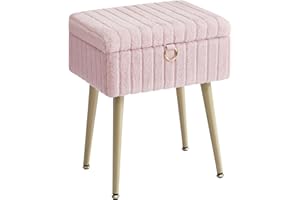 SONGMICS Sgabello da Trucco, Pouf Contenitore, Poggiapiedi, Gambe in Metallo, Imbottito, Piedini Regolabili, Soggiorno Camera da letto Cabina Armadio, Rosa Pastello LOM505SZ02