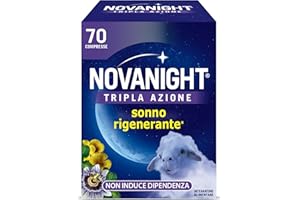 Novanight Tripla Azione Melatonina per Dormire, Integratori per Dormire, Disturbi del Sonno - Senza Glutine, con Melatonina, Escolzia, Passiflora, Melissa. Non Induce Dipendenza (70 Compresse)