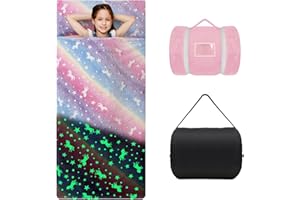 DECALSWEET Kids Sleeping Bag with Pillow,Glow in The Dark Nap Mat for Toddlers Boys Girls,Large & Comfy Plush Slumber Bag for Sleepovers Camping Travel