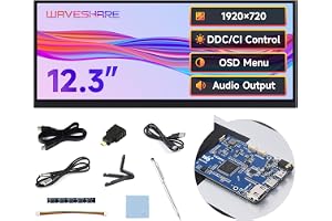 Waveshare 12.3inch 1920x720 Capacitive Touch Display for Pi5 In-Cell Touch Panel IPS 178° Viewing Angle HDMI/Type-C Display Interface Up to 10-Point Touch for Raspberry Pi/Jetson Series/PC