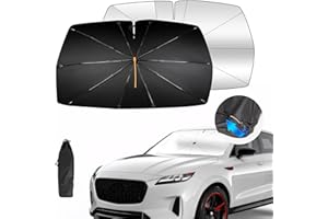GOHHME Car Sunshade Windscreen Sun Shade Umbrella Sun Visor for Car 140 * 74cm 360° Rotating Foldable Spring Design 10 Ribs Sun Protection UV Block Car Front Windshield Sun Shade Easy to Install
