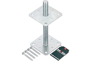 KOTARBAU® Support de Poteau Réglable 110 mm x 110 mm x 250 mm Filetage M24 mm Pied De Poteau Reglable Support Poteau Bois Fixation Poteau Bois Pied Poteau a Visser En Béton Galvanisé