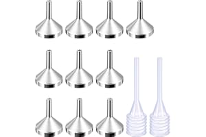 TECUNITE 10 Pack Small Metal Funnels with 2 Pack Mini Pipette for Filling Small Mini Bottles or Containers, Atomizers, Perfume, Liquid (Silver)