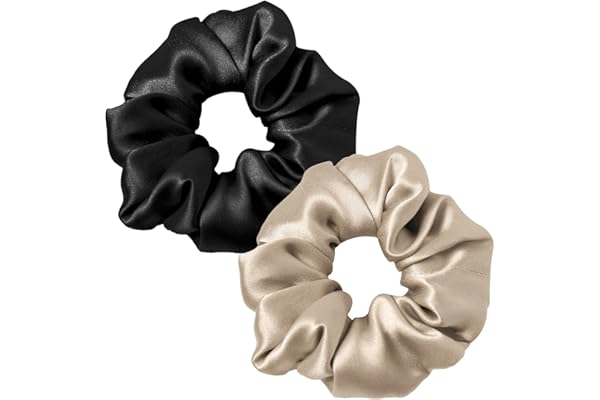 LilySilk Gros Chouchou en Pure Soie 100% Elastiques Cheveux Femme Fille Bobbles Scrunchies Vsco Girl, Noir & Bistré