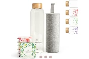 WATERDROP MICRODRINK waterdrop® Coffret Dégustation | Bouteille en verre 600 ml + 18 Microdrink Pastille Cube Boisson 6 saveurs | Aux extraits naturels de fruits et plantes + vitamines | Sans sucre | Gourde Sans BPA