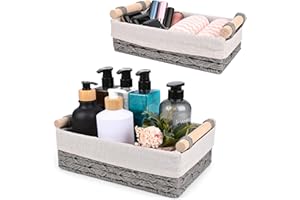 Cestas Almacenaje Trenza, Sterneer 2 Piezas Cesta de Almacenamiento con Asas de Madera, Caja Organizadora Decorativo, para Cajones, Mesas, Cómodas, Cocinas, Salones