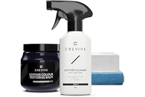 CREVIVE Leather Cleaner 250 ml & Leather Restorer Navy Blue 300 ml - Leather Colour Restorer - Leather Restorer for Sofas - Leather Balm Navy Blue