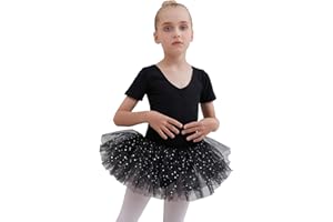 Tancefair Sukienka baletowa dla dziewcząt, bawełna, trykot baletowy z krótkim rękawem, strój baletowy, sukienka do tańca, body do tańca, ze spódnicą, tutu