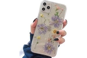 Tybiky Compatibile con iPhone SE, custodia protettiva in TPU con fiori secchi, lucida, per iPhone 8 7, morbida, trasparente, 3 pezzi, colore: viola 1 bianco