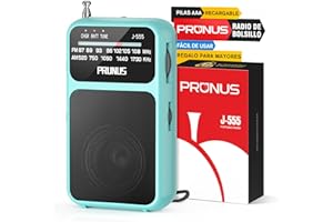 PRUNUS J-555 Am/FM Radio Portatil Pequeña Recargable, Carga USB-C, Radios Pequeña Pilas, con Toma de Auriculares, Transistor Radio de Bolsillo con Clip y cordón para Correr, Acampar. (Azul)