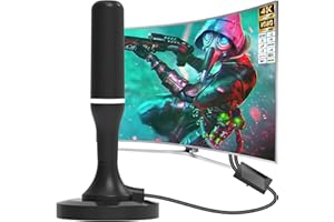 QGCLEARSO Antenne TV Intérieur Puissante TNT, 2025 Antenne TNT avec Amplificateur de Signal à Gain Élevé, Réception Longue Portée à 360° pour 1080P 4K DVB-T DVB-T2 VHF UHF