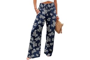 KISSMODA Elastic High Wasited Palazzo Pants for Women Wide Leg Long Lounge Pants Casual Trousers with Pocket 2023