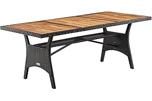 ‎CASARIA Casaria® Polyrattan Gartentisch mit Ablage FSC®- zertifiziertes Akazienholz 190x90cm Höhenverstellbar Wetterfest Garten Terrasse Esstisch Tisch Schwarz