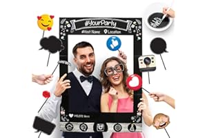 GLITTERY GARDEN Insta-Themed Social Media Party Photo Booth Selfie Frame with Emoji & Speech Bubble Props. Great as Vintage Background Photography for Birthday, Anniversary, Wedding Event Decoration