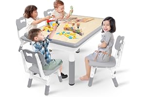 LZQ Table avec chaises pour enfants, ensemble de meubles pour enfants avec 4 chaises, réglable en hauteur, pour garçons et filles à partir de 2 ans
