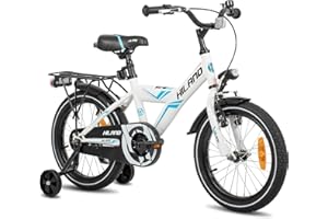HH HILAND HILAND 16/18“ Bicicletta per bambini e bambine dai 4 5 6 7 anni in su con portapacchi, freno a mano e Coaster Brake, bianco/nero