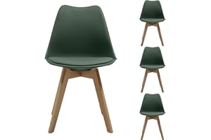 Homely | Pack de 4 Sillas de Comedor - Day | Asiento de Polipropileno | Silla Diseño Nórdico | Respaldo Ergonómico | Patas Madera de Haya | Silla para Comedor, Dormitorio, Cocina | Color Verde Oscuro