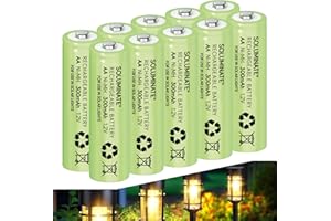 Soluminate AA Solar Light Batteries (300mAh) 1.2V Rechargeable NiMH for outdoor solar garden lights (10-Pack)