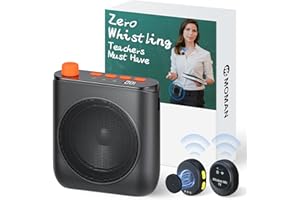 Moman Amplificateur de voix avec 2 microphones cravate sans fil, haut-parleur portable et microphone, système de sonorisation avec micro sans fil pour enseignants, salle de classe, yoga, guide